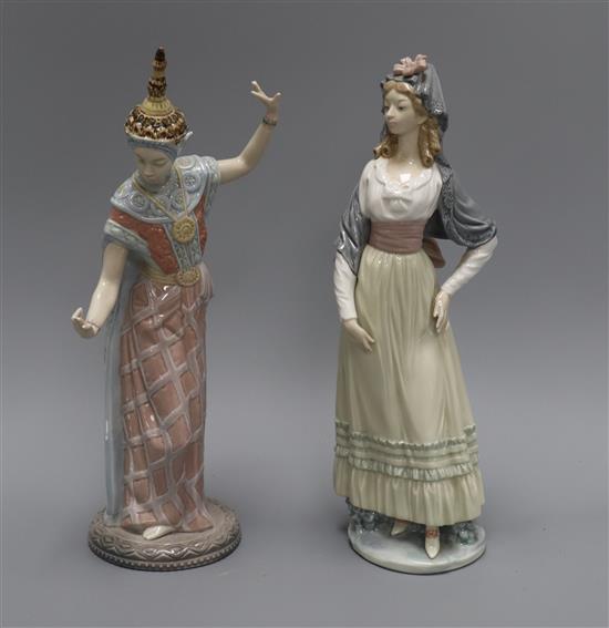 Two Lladro figures, one of a Thai dancer tallest 33cm